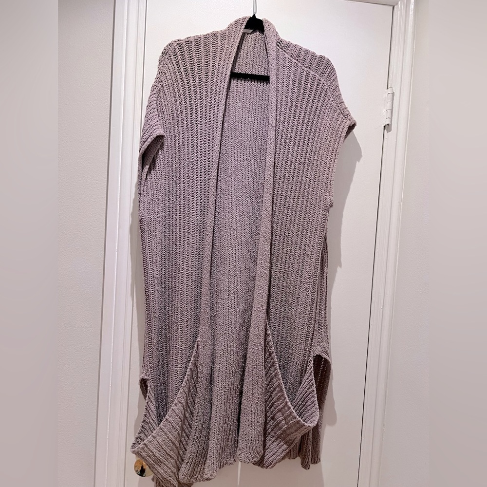 Free People, Large, Dusty Pink Long Shrug with Pockets, short sleeve, duster